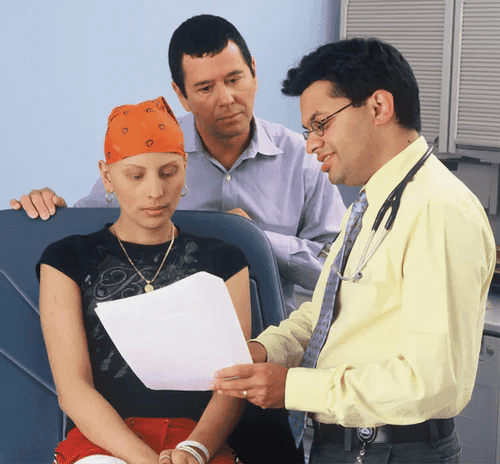 Doctor and patient review medical results